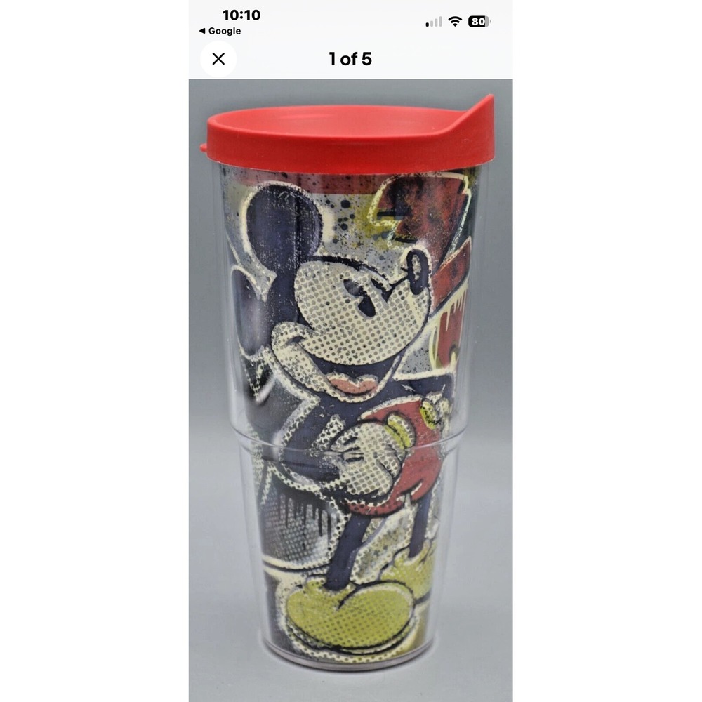 Mickey Mouse Double Wall Tumbler Red Lid Disney Graphic Travel Cup - Picture 2 of 4